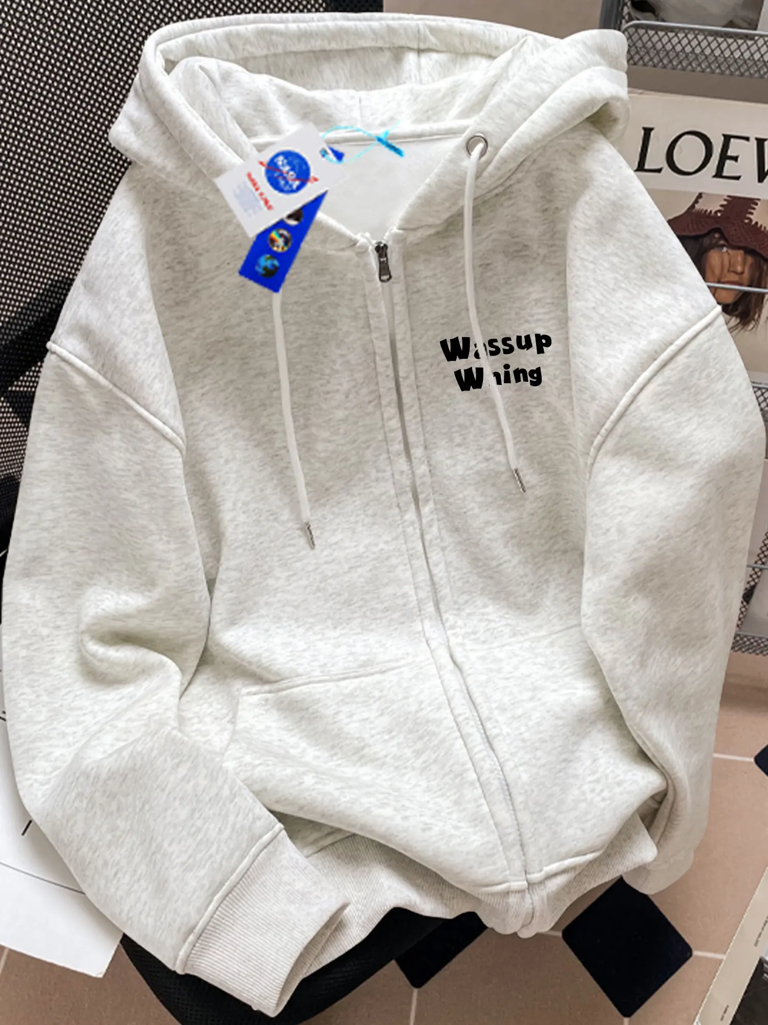  Утолщенная толстовка с капюшоном на флисовой подкладке женская осенне-зимняя