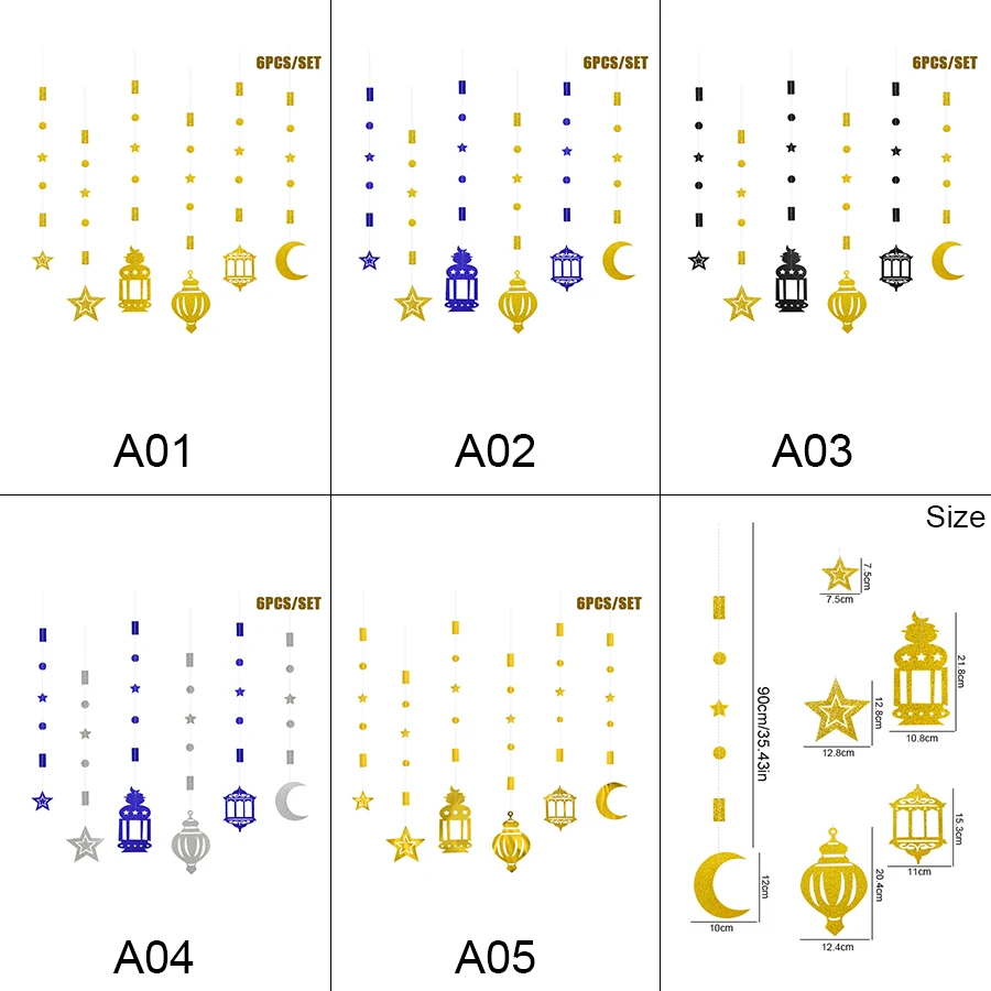 6 шт./компл. украшения Ид Мубарак цвета: золотистый серебристый черный лунная