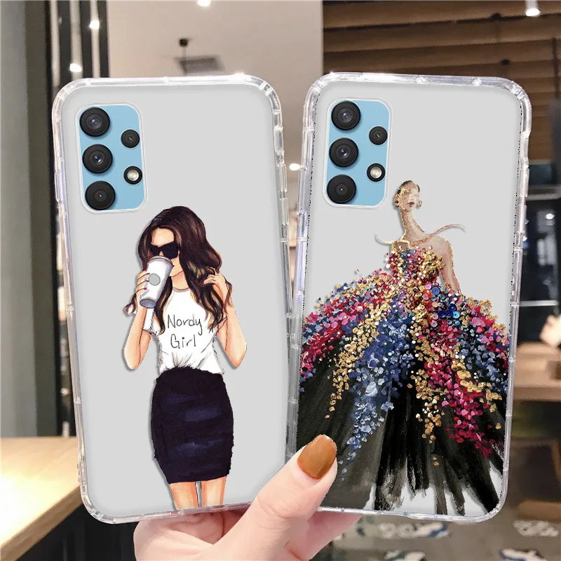 

Case for Samsung A12 Case for Galaxy A32 Fashion Girls Funda Samsung A33 A31 A30 A20 A22 A21S A13 A03S A03 Back Cover Clear TPU