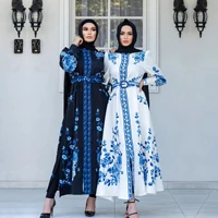 2022 new muslim womens dress with long sleeves standing collar and printed full swing