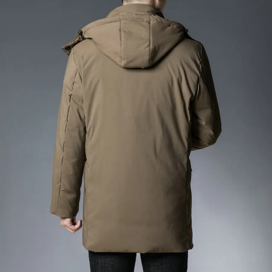 2022 Winter Men Black Khaki Puffer Hooded Overcoats Thick Thermal Hood Detachable Design Puff Bacic Coats Male Warm Outerwear