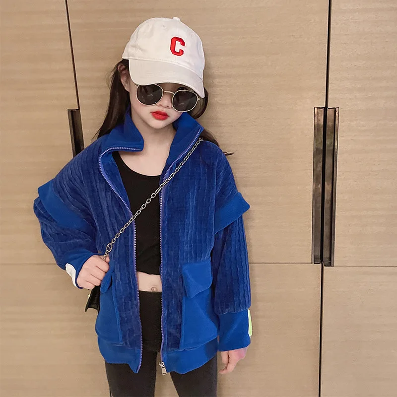 

Girls' Jacket 2022 New Spring Autumn Casual Loose Stand Collar Coat Fashion Teen Kids Outwear Letter Children's Clothing