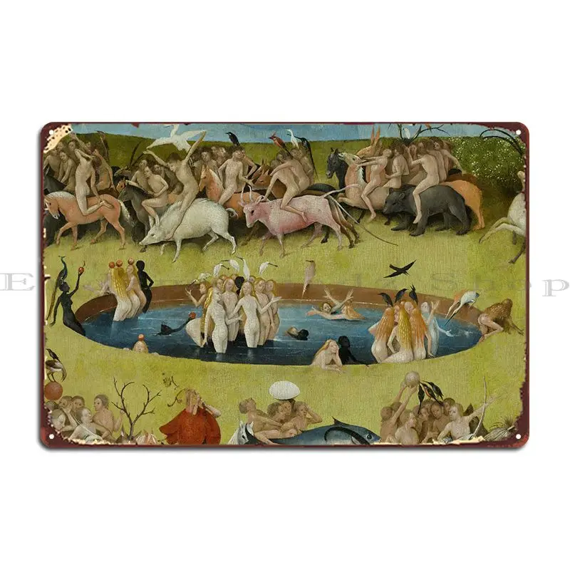 

Garden Of Earthly Delights Metal Sign Wall Cave Character Living Room Decoration Garage Tin Sign Poster