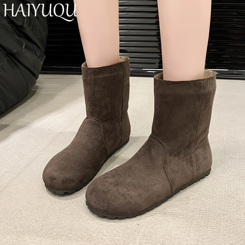 Женские замшевые ботильоны на плоской подошве зимние дизайнерские ботинки