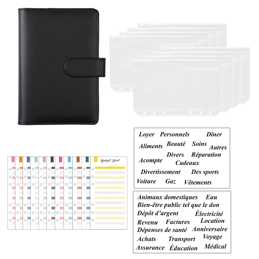 

A6 Budget Binder Kits Notebook DIY Diary Planner Organizer 8pcs Pockets School Supplier 2Pcs French Alphabet Stickers