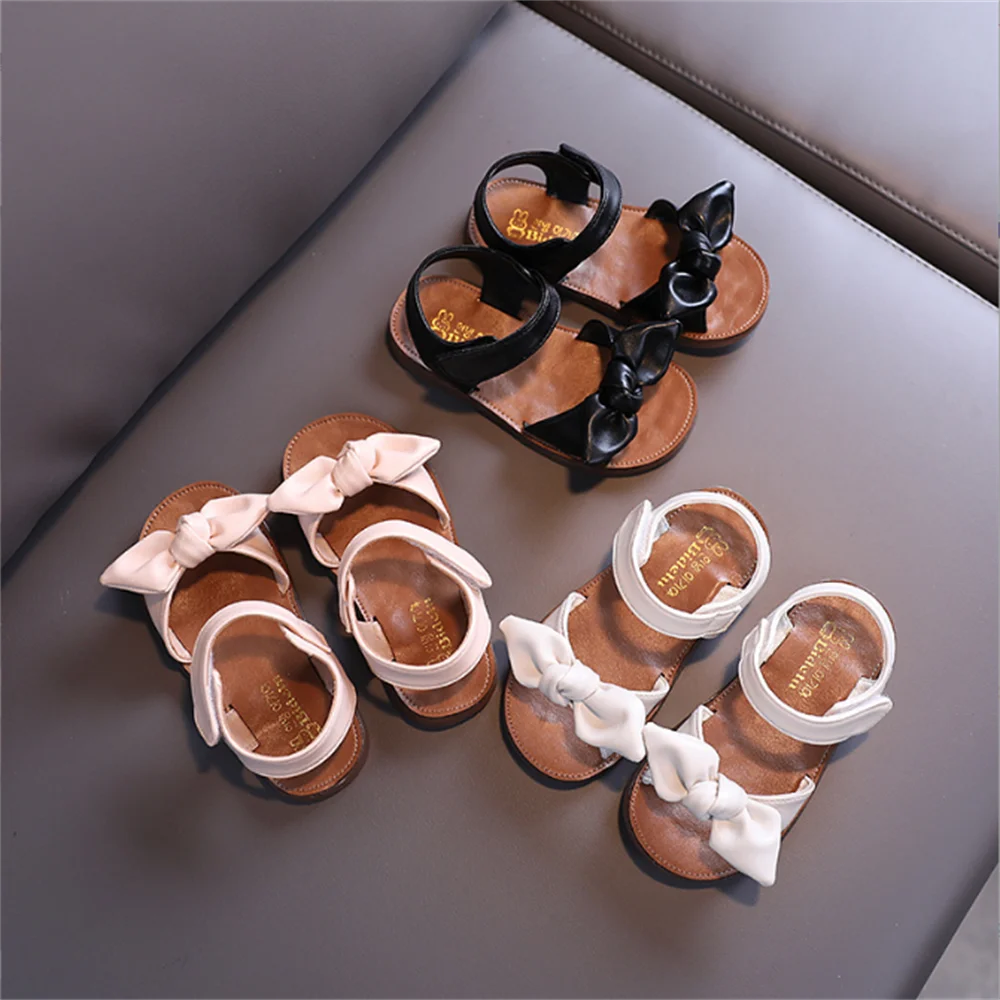 

2023 Summer New Children's Bow Tie Girls' Sandals Princess Shoes Non slip Soft Sole Baby Shoes