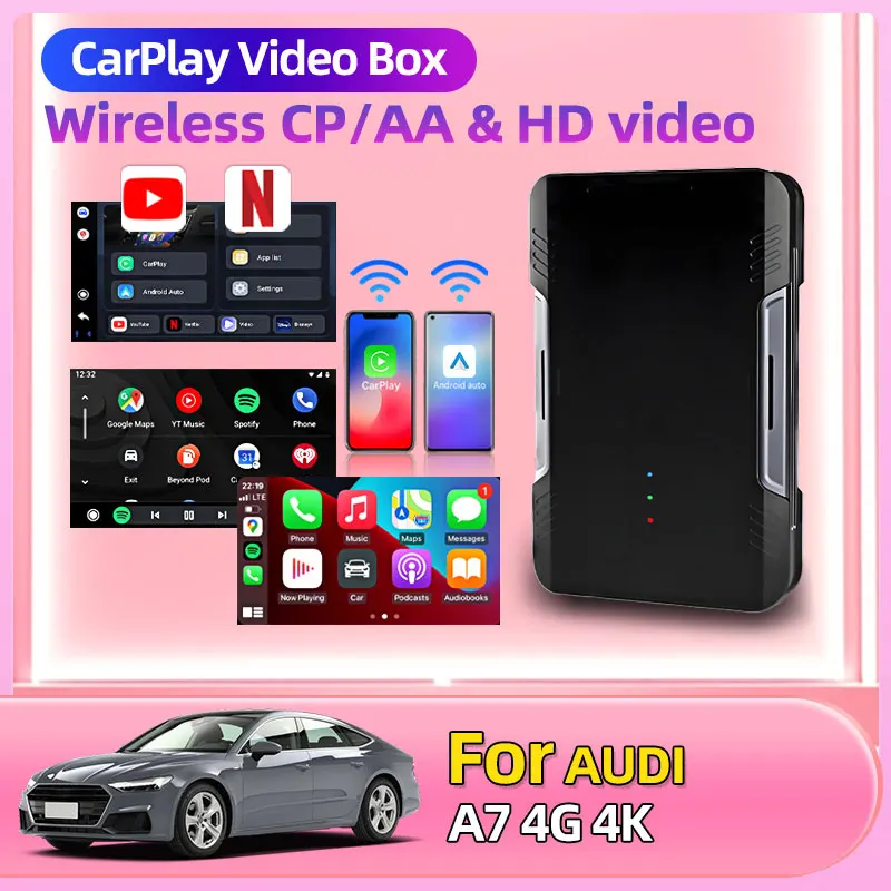 Для Audi A7 4G 4K беспроводной адаптер Carplay TV Box CP/AA поддержка HD-видео для Netflix YouTube