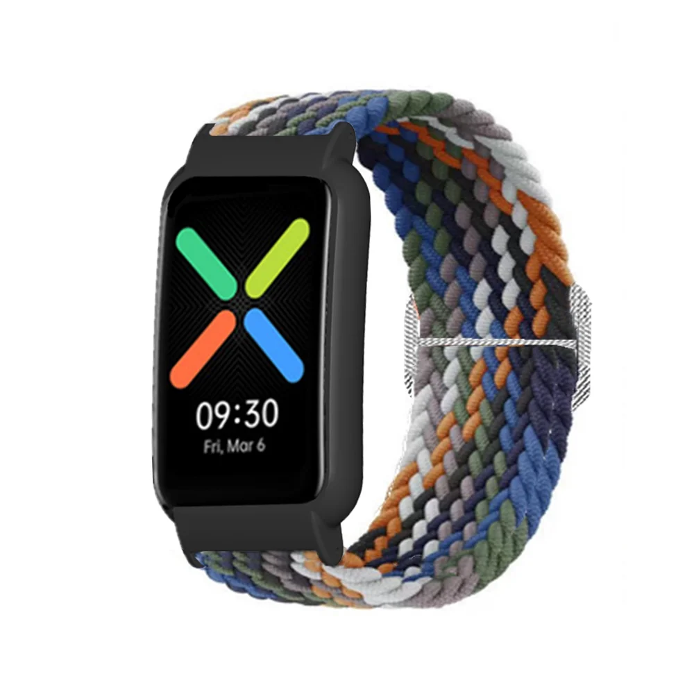 Ремешок нейлоновый для Oppo Watch Free 46 мм эластичный плетеный браслет + чехол часов