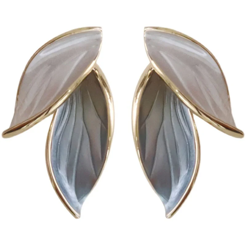 New Metal Fashion Fresh Cute Sweet Grey Leaf Earrings for Women's Earrings Jewelry