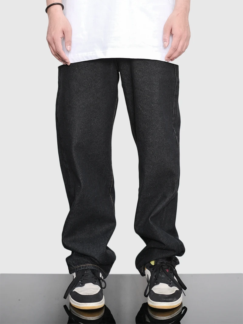 Four Seasons Men's Embroidered Letter Patchwork Washed Jeans Street Fashion Brand Loose Straight Pants Streetwear Ins Hot Sale