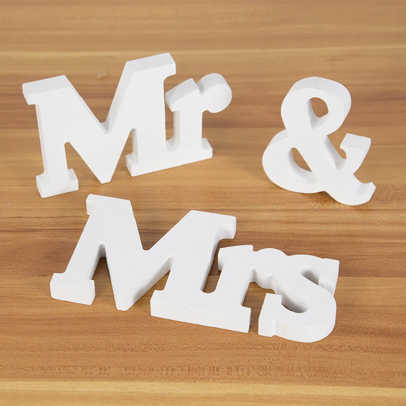 

Mr & Mrs White Wooden Letters Wedding Table Alphabet Decoration Signs for Bridal Shower Engagement Anniversary Party Photo Props