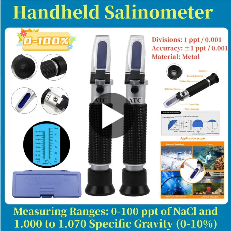 

Handheld Salinometer 0-100% Salinity Aquarium ATC Refractometer Salinity Seawater Salinometer For Aquarium Marine Aquaculture