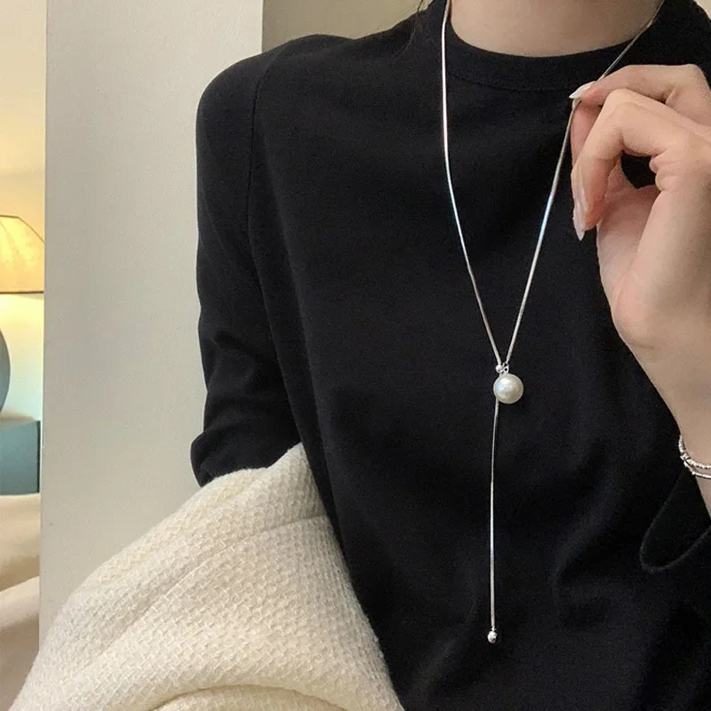 Длинное жемчужное ожерелье NicheDesign 2024 новый стиль простая элегантная уникальная