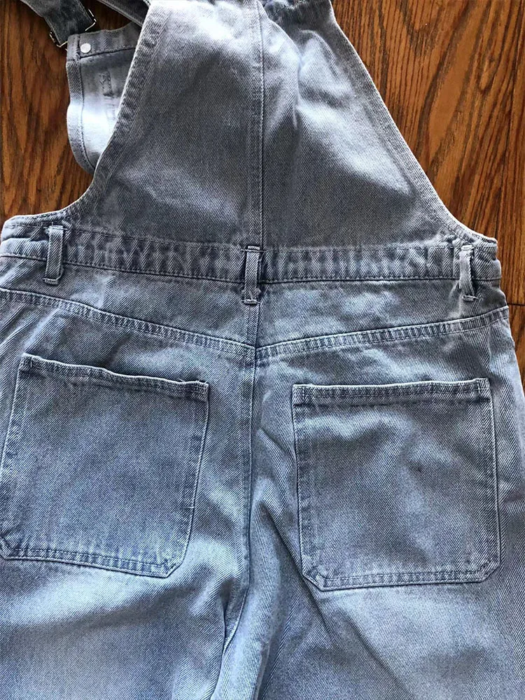 

Zach AiIsa summer new women's fashion retro temperament all-match casual pocket denim straps straight-leg pants