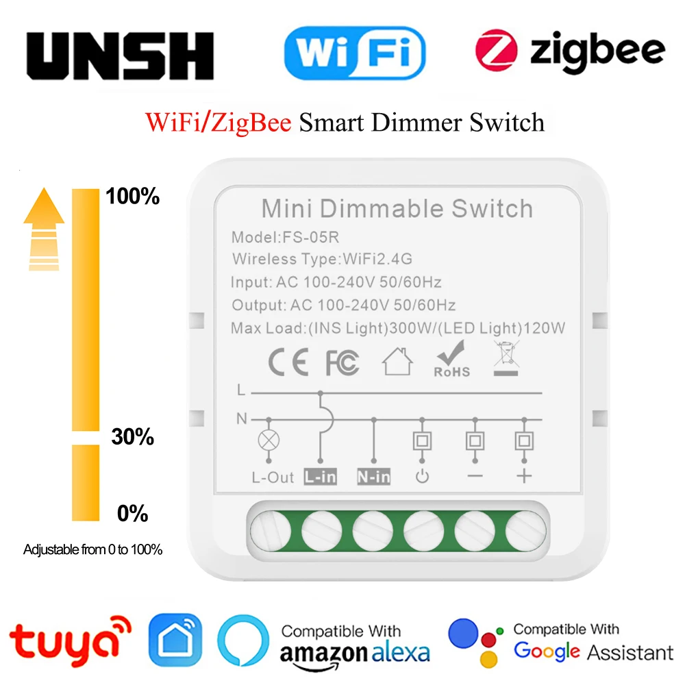 

Tuya ZigBee WiFi Smart Dimmer Switch Module Breaker Smart Life Control Works with Alexa Yandex Alice Google Home Need Neutral