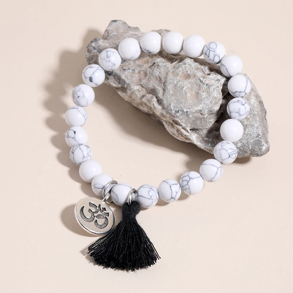 

Rttooas Howlite Stone Bracelet for Women Men 8Mm Lava Amazonite Natural Stone Beads Buddha Mala Braclets Elastic Rope Jewelry