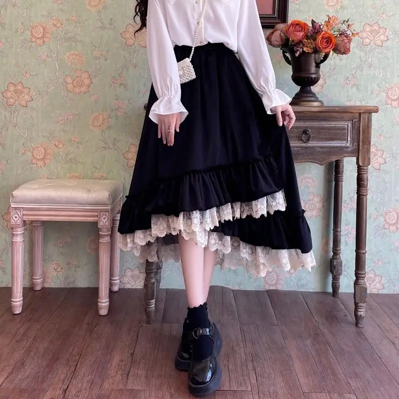 Милая модная Осенняя Женская кружевная Лоскутная юбка-трапеция средней длины с