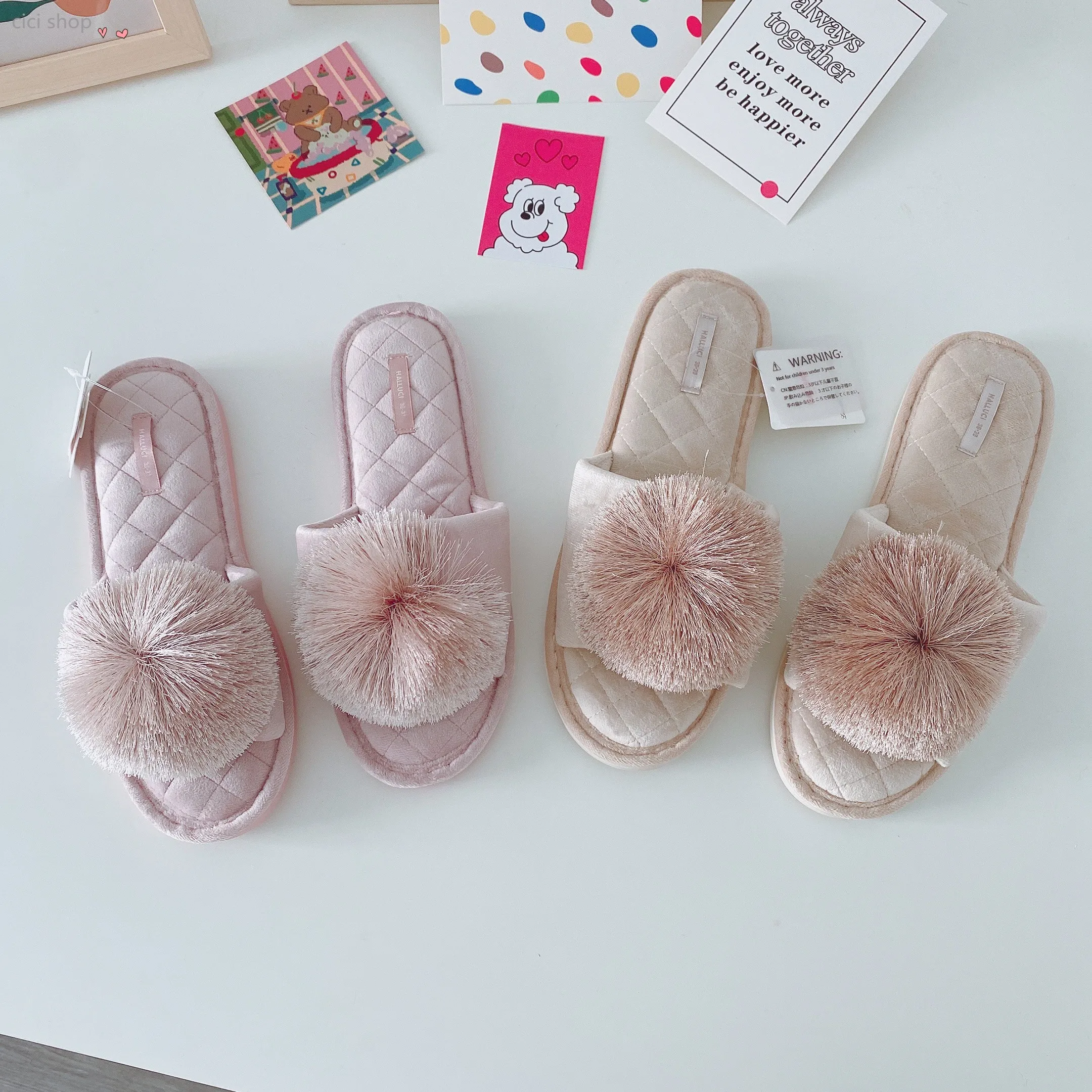 Peep Toe Slippers Furry Tassel Ball Lady Girl Women Indoor Home Shoes Flat Thick Sole Non-slip Sweaty Spring Summer High Quality images - 6