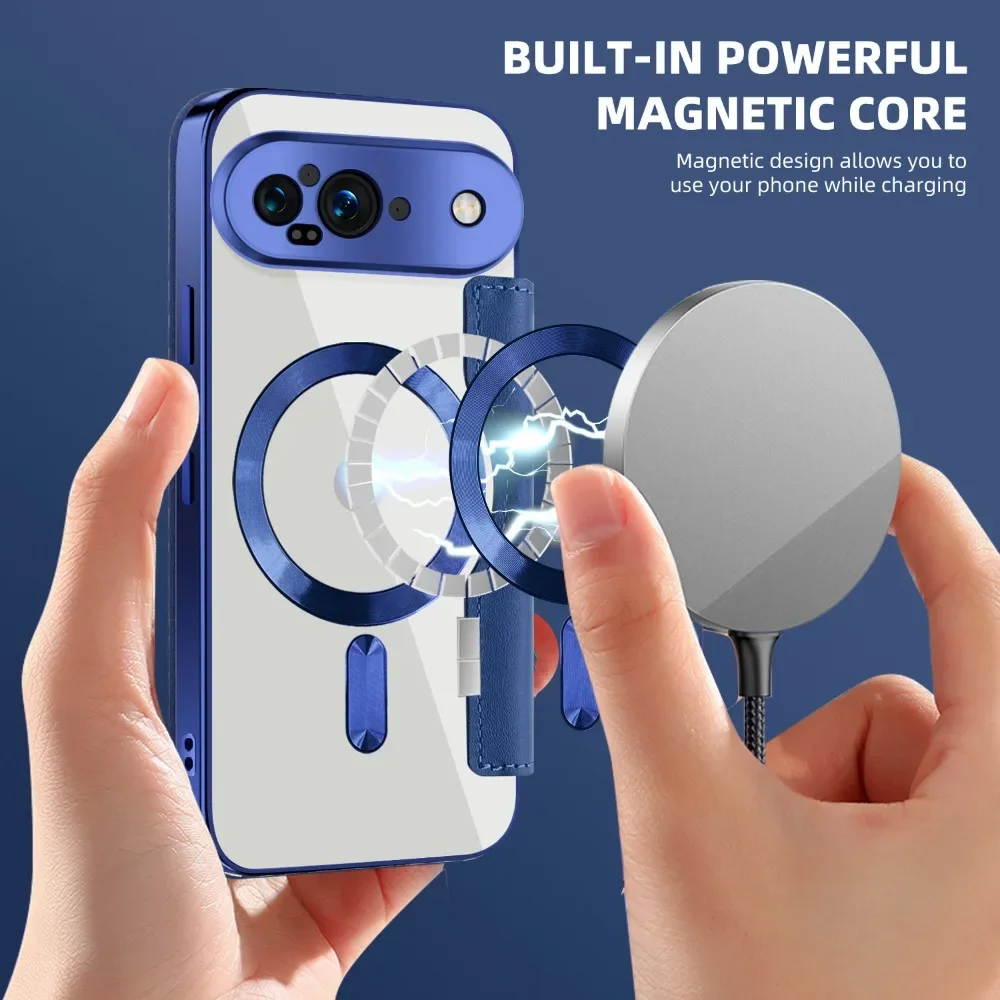 Magnetic Leather Flip Case for Google Pixel 9 Pro XL 8A 7A Shockrpoof Magsafe Wireless Charge Card Slots Pocket Holder Cover