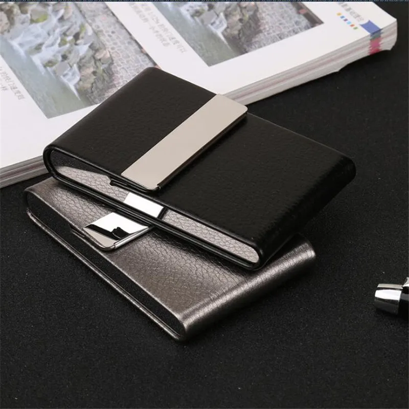 

Новые держатели большой емкости из нержавеющей стали Визитница для кредитных карт модный унисекс из искусственной кожи Твердый визитница искусственная кожа металлический кошелек