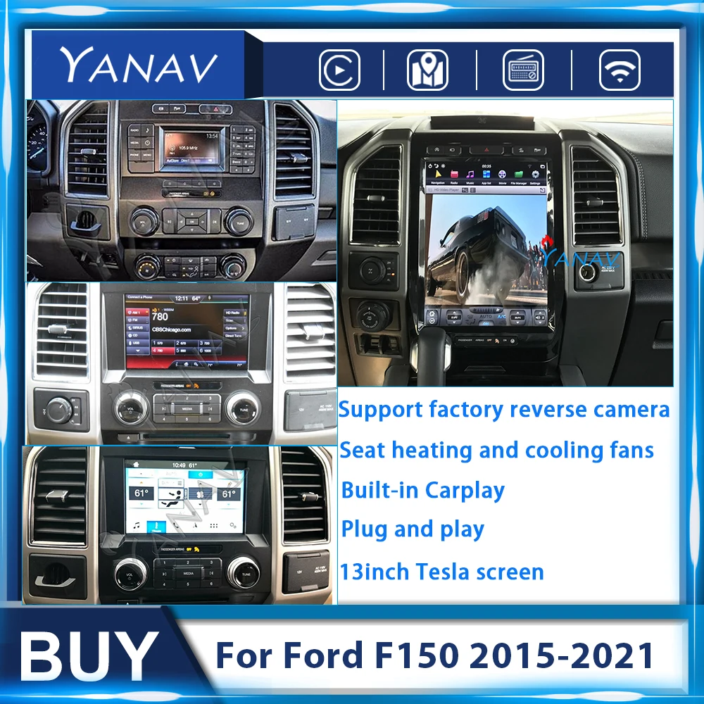 

For Ford F150 2015-2021 13" Tesla Style Screen Car GPS Navigation Auto Multimedia Player Radio Tape Recorder Headunit Carplay HD