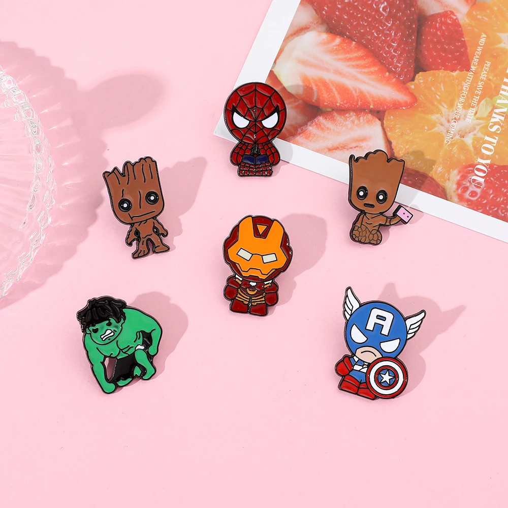 Marvel Avengers Cartoon Brooches Cute Superhero Spiderman Iron Man Enamel Lapel Pins Badges for Backpack Accessories Gifts