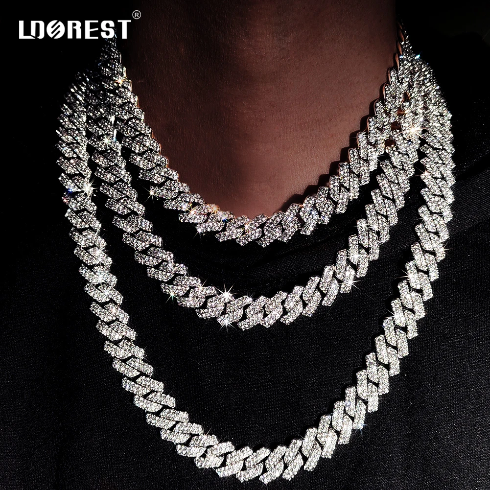 Hip Hop 14MM Prong Cuban Link Chain Necklace & Bracelet Iced Out Bling Cuban Chain Rhinestone Chains For Men Punk Rapper Jewelry