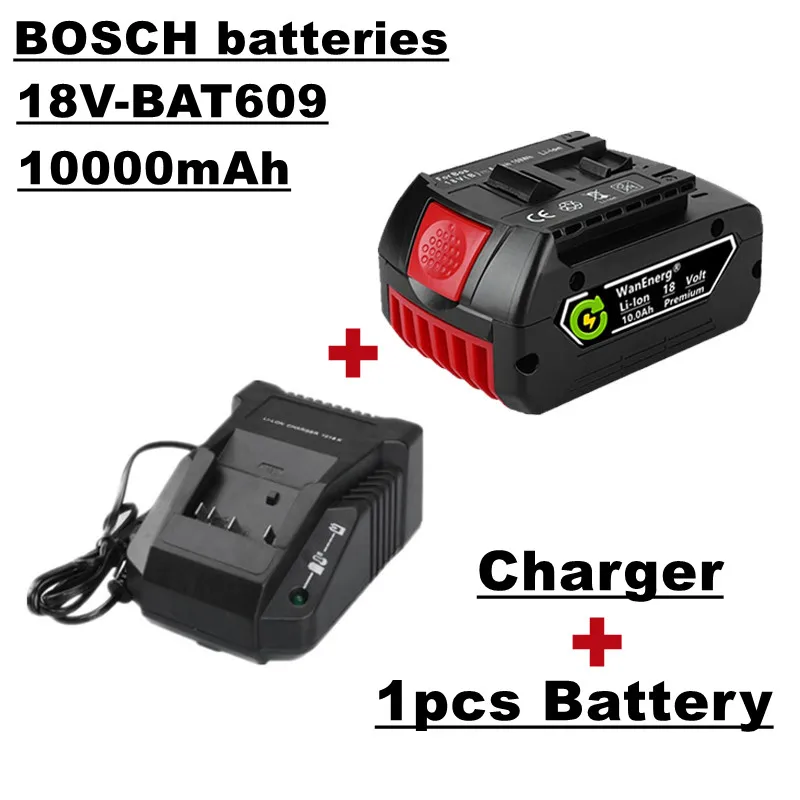 

18V hand drill battery, power tool battery, 10.0ah, suitable for bat609, bat609g, bat618, bat618g, bat614, 1 Battery + charger