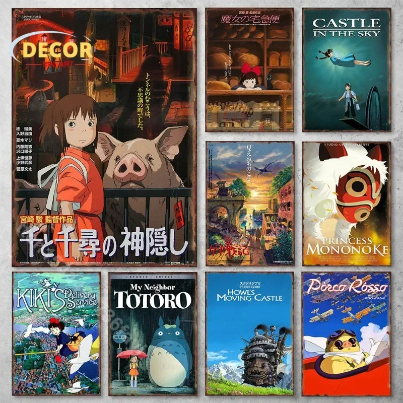 

Studio Ghibli Classic Anime Metal Tin Sign Poster for Spirited Away Totoro Ponyo Iron Plate Wall Art Picture Bar Cafe Room Decor