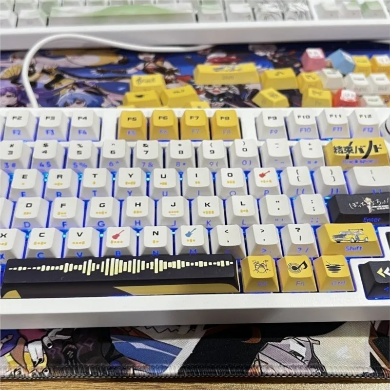 128 клавиши аниме колпачки для клавиш желтый PBT односторонняя Тепловая Сублимация