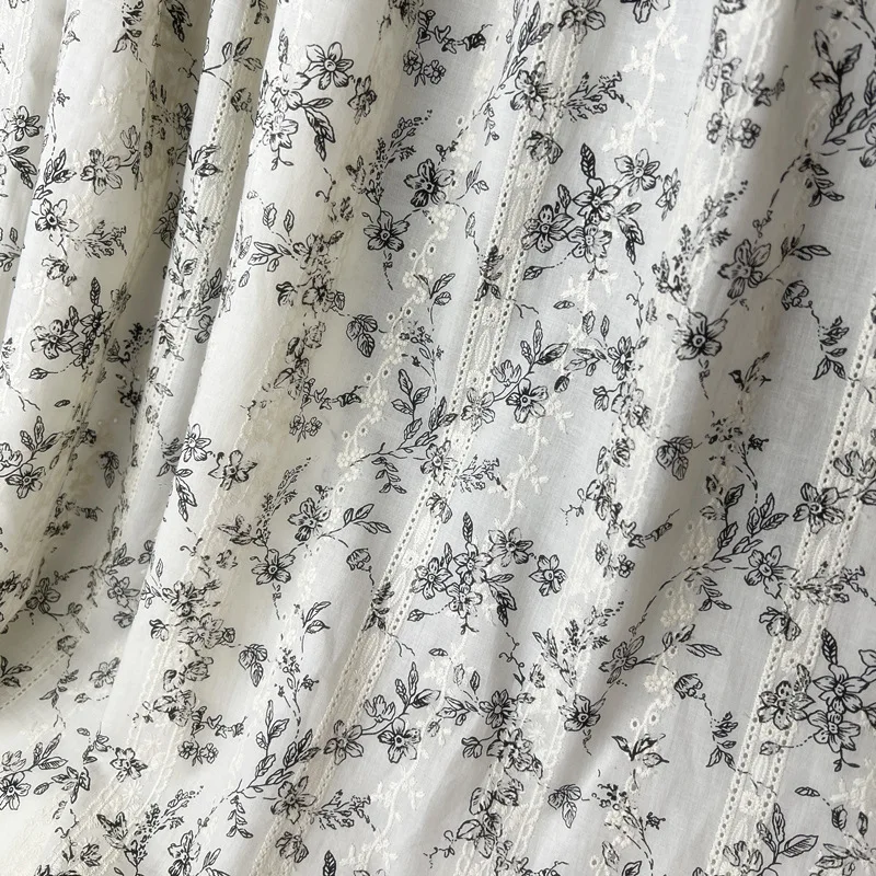 Пасторальное черное цветочное саржевое хлопковое кружево с вышивкой для