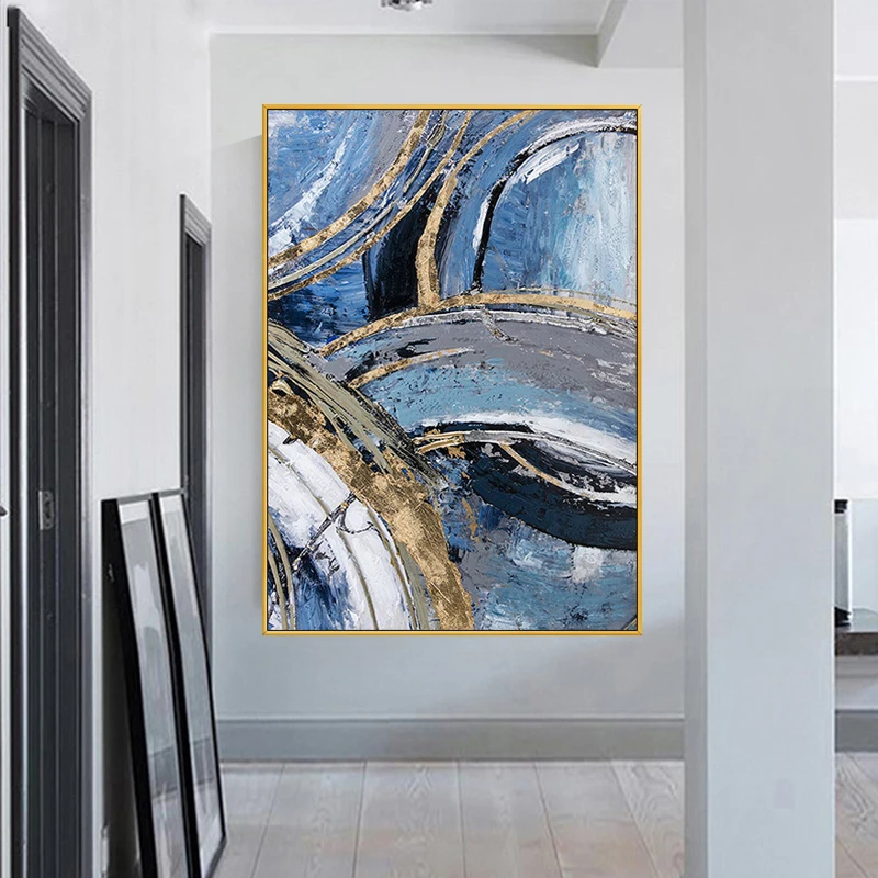 Abstract Wall Art On Canvas Oil Painted Handmade Beach Landscape Gold Painting Artwork for Living Bedroom Office Home Decor