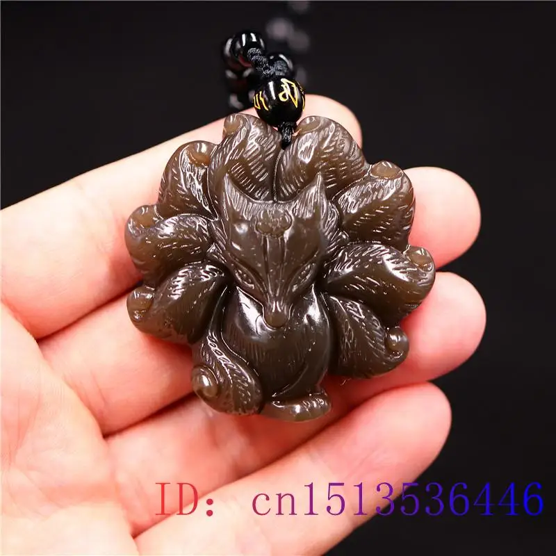 Brown Jade Nine Tailed Fox Pendant Charm Chinese Women Gemstone Jadeite Jewelry Fashion Gifts Carved Amulet Necklace Natural |