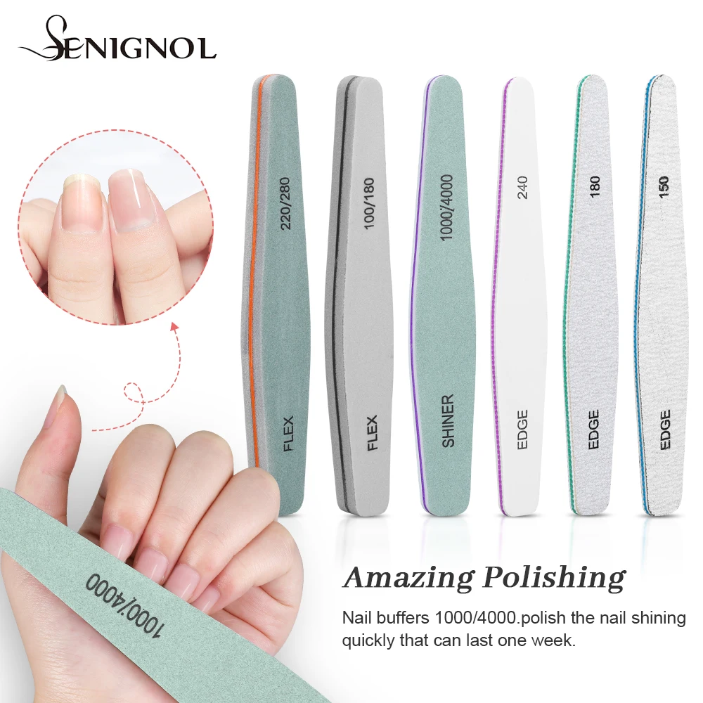 

Набор пилок для ногтей SENIGNOL, 6 шт., двусторонний шлифовальный буферный блок 100/150/180/220/240/280/1000/4000, пилки для педикюра и маникюра