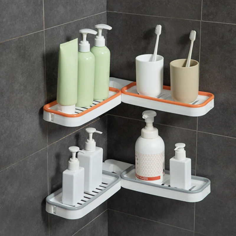 

Foldable Rotatable Soap Dishes Corner Space Rotatable Punch-Free Storage Shelf Rack Hollow Wall Mounted Bathroom Accessories