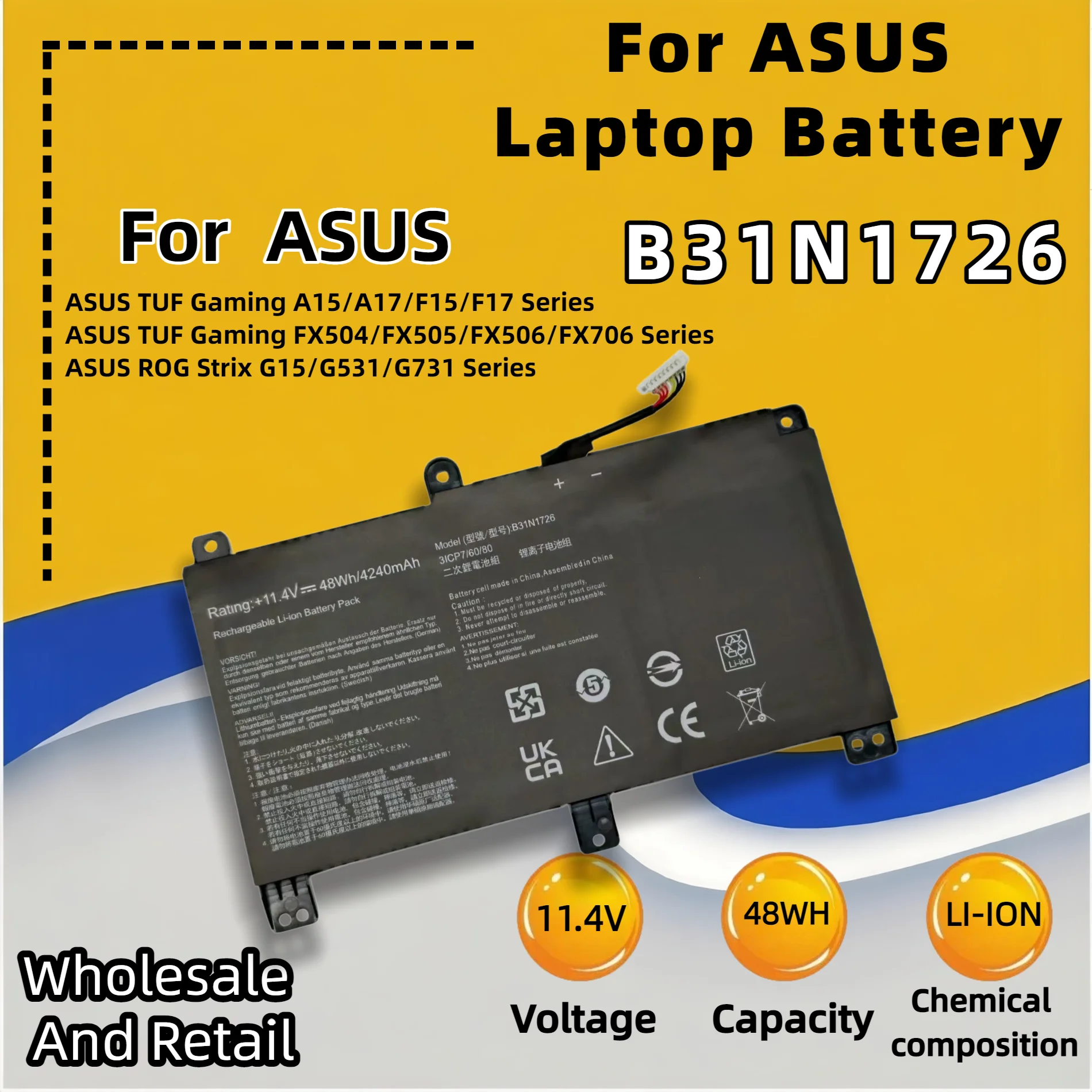 Фото Сменная батарея для ноутбука FRLESUI B31N1726 48WH для ASUS TUF Gaming FX505GE FX505DT FX504 FX86 FX80GM B31BN91, запчасти для ноутбуков. №3