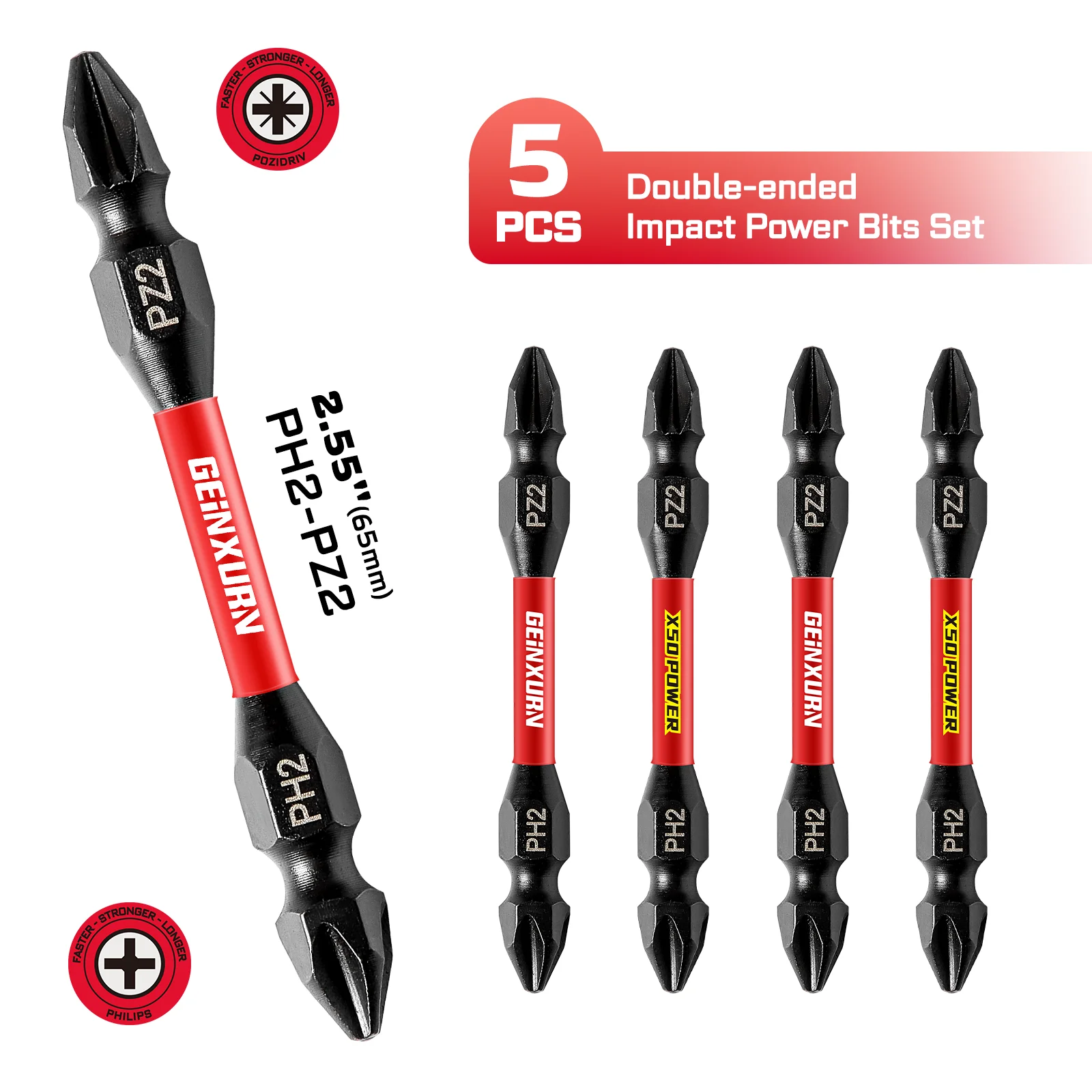 

Набор насадок для отверток Geinxurn Impact PH2-PZ2, SL4-PH2