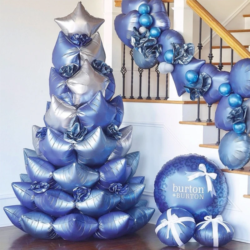 

71pcs Merry Christmas Tree Balloon Decorations 18inch Chorme Foil Globos Blue Silver Heart Star Ballons New Year Christmas Decor