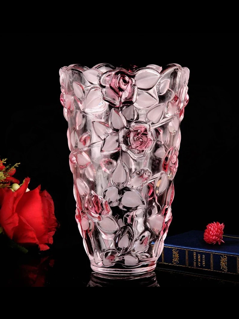 

Женская Роскошная ваза из хрустального стекла в форме розы в европейском стиле, богатая гидропоника, Бамбуковая посуда для цветов, столешница, журнальный столик, гостиная