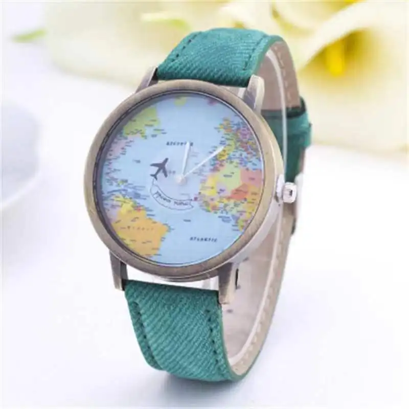 

Cool Mini World Fashion Quartz Watch Men Unisex Map Airplane Travel Around The World Women Leather Dress Wrist Watches