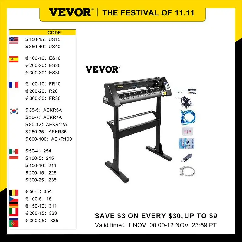 

VEVOR 28 Inch Vinyl Cutter/Plotter Sign Cutting Machine Software 3 Blades Signmaster Software LCD Black Manual Positioning