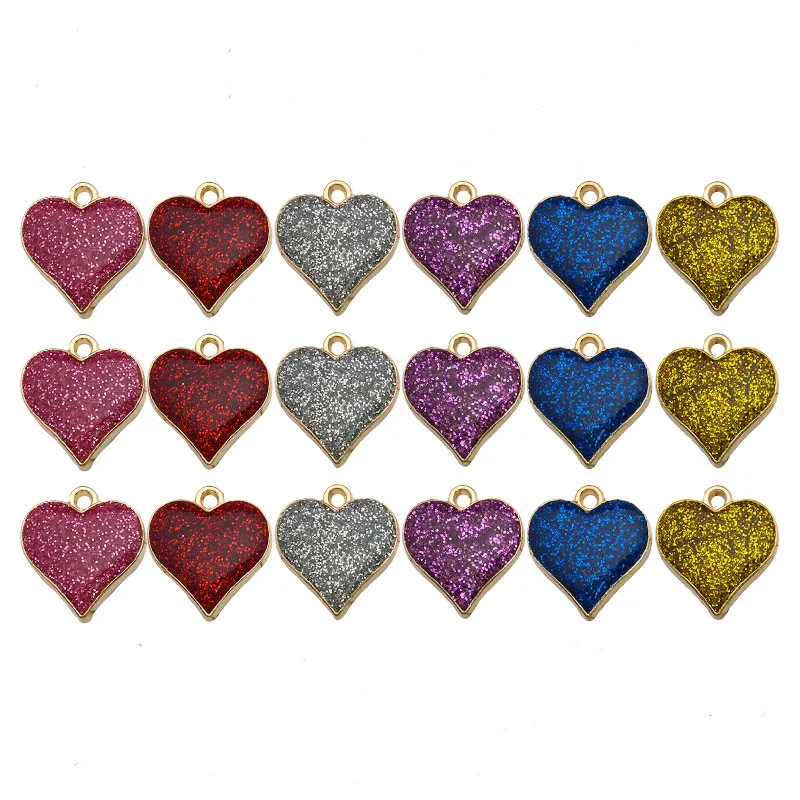 

30 шт. красочные блестящие эмалевые подвески в форме сердца всех цветов, блестящие подвески в форме сердца для изготовления ювелирных издели...