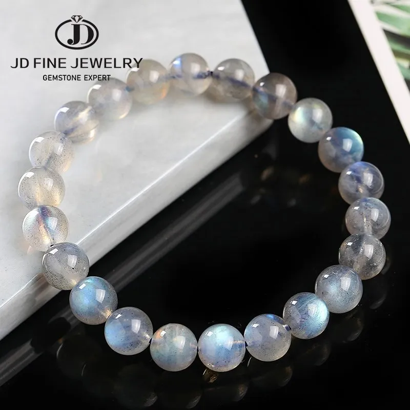 

JD Natural Grey Labradorite Stone Beaded Bracelets Men Women Charm Flash Blue Light MoonStone Bangles Genuine Jewelry Gifts