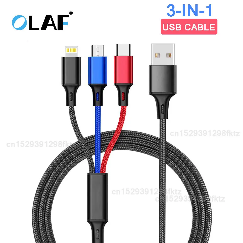 OLAF 3 в 1 Micro USB Type C кабель для iPhone 13 12 Pro Max Samsung S10 Huawei Xiaomi Мобильный телефон зарядное