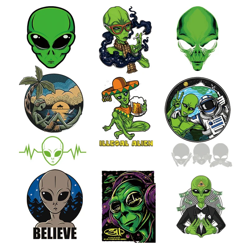 

Alien print heat transfer stripe children's men's and women's Iron On Patches T-shirt sweater DIY decorative