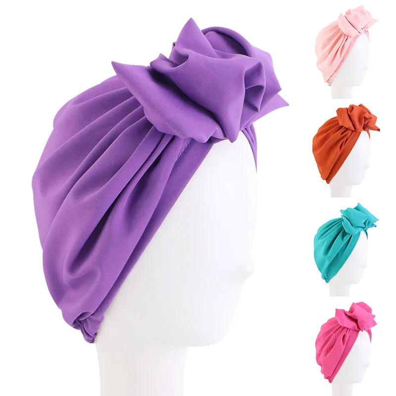 

Women Sleep Bonnet 2022 New Fashion Soft Flowers Turban Solid Color Stretch Beanie Cap Hijab Hats Lady Wrap Head Turban 