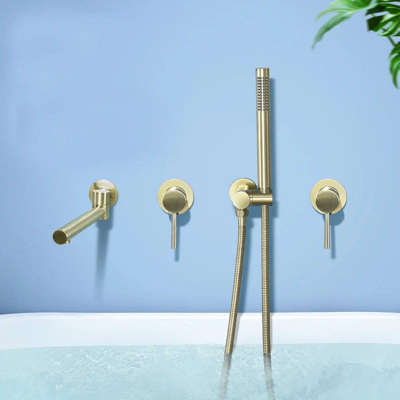 

Твердый латунный смеситель для ванны, набор смесителей для душа, система смесителей для ручного душа, настенный смеситель для душа, наборы для воды, матовое золото