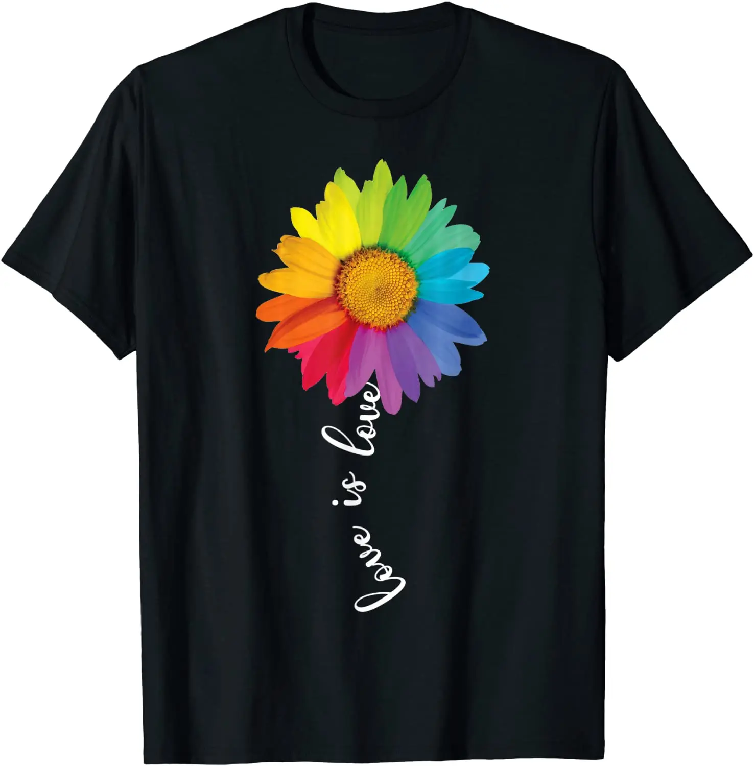 

Футболка с надписью Love Is Love Rainbow Sunflower ЛГБТ