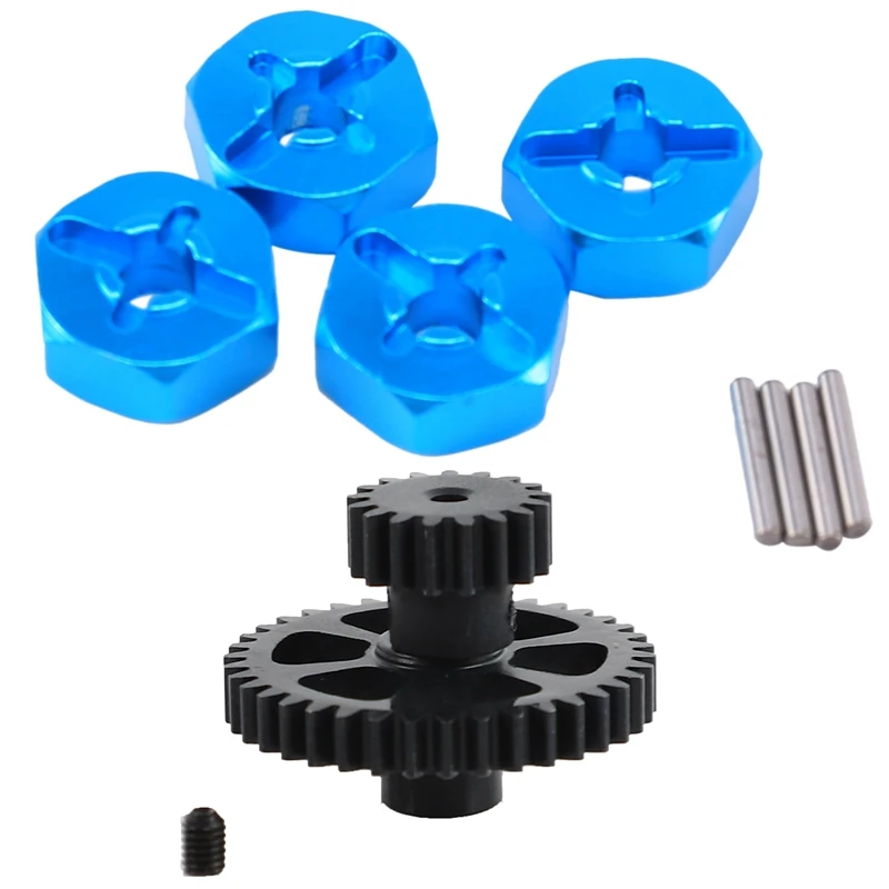 

4Pcs Hexagonal Combiner Wheel Rim 7Mm Upgrade 12Mm Adapter With Reduction Gear + Motor Gear,For 1/18 Wltoys Tires