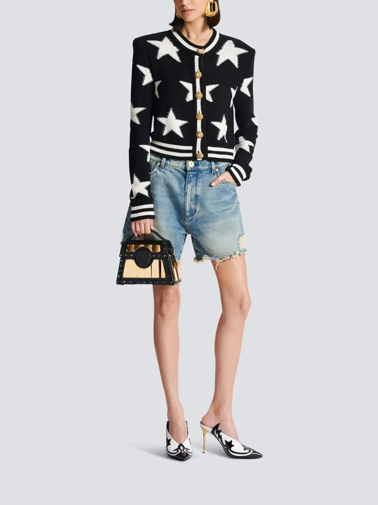 Женский трикотажный топ с длинным рукавом черно-белый Свободный Повседневный